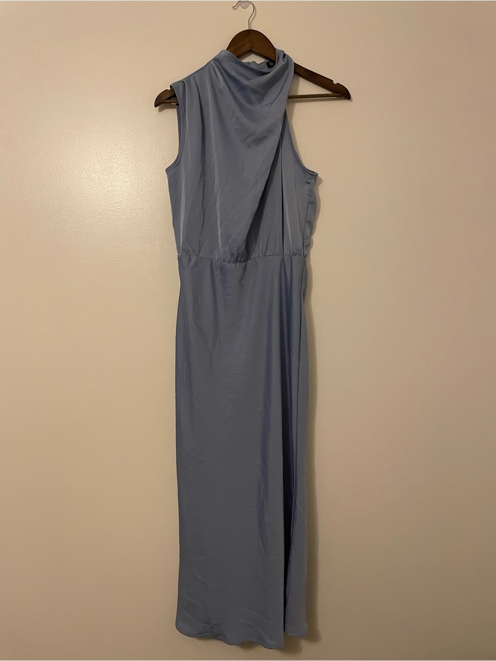 PrettyGarden Satin High Neck Sleeveless Blue Maxi Dress